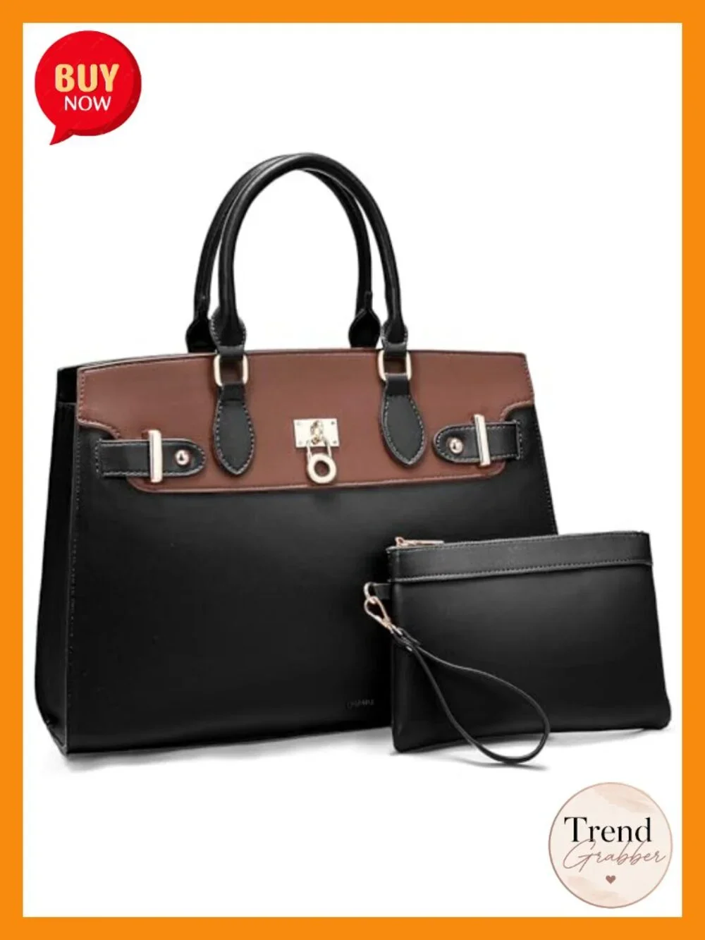 Large Satchel Purse Vegan Leather Work Tote with Wristlet
